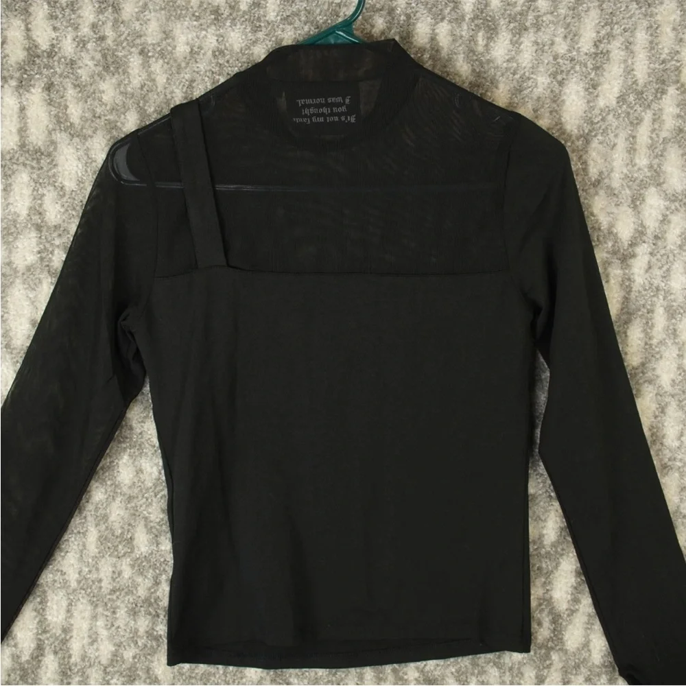 Killstar Half Mesh With Buckle Cross Left Shoulder Top Round Neck Womens S Black - Picture 6 of 13
